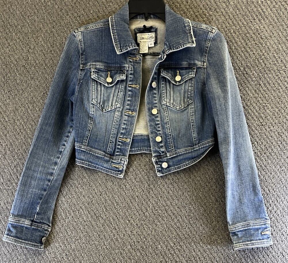 Live A Little Cropped Denim Jacket Blue Med Wash Size 2 Petite
